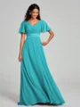 A-Line/Princess V-neck Sweep/Brush Train Short Sleeves Chiffon Bridesmaid Dress