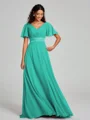 A-Line/Princess V-neck Sweep/Brush Train Short Sleeves Chiffon Bridesmaid Dress