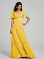 A-Line/Princess V-neck Sweep/Brush Train Short Sleeves Chiffon Bridesmaid Dress