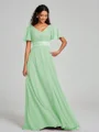A-Line/Princess V-neck Sweep/Brush Train Short Sleeves Chiffon Bridesmaid Dress