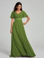 A-Line/Princess V-neck Sweep/Brush Train Short Sleeves Chiffon Bridesmaid Dress