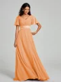A-Line/Princess V-neck Sweep/Brush Train Short Sleeves Chiffon Bridesmaid Dress