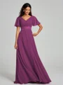 A-Line/Princess V-neck Sweep/Brush Train Short Sleeves Chiffon Bridesmaid Dress