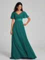 A-Line/Princess V-neck Sweep/Brush Train Short Sleeves Chiffon Bridesmaid Dress
