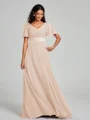 A-Line/Princess V-neck Sweep/Brush Train Short Sleeves Chiffon Bridesmaid Dress