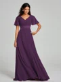 A-Line/Princess V-neck Sweep/Brush Train Short Sleeves Chiffon Bridesmaid Dress