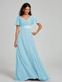 A-Line/Princess V-neck Sweep/Brush Train Short Sleeves Chiffon Bridesmaid Dress