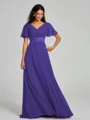 A-Line/Princess V-neck Sweep/Brush Train Short Sleeves Chiffon Bridesmaid Dress