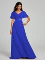 A-Line/Princess V-neck Sweep/Brush Train Short Sleeves Chiffon Bridesmaid Dress