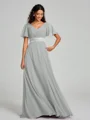 A-Line/Princess V-neck Sweep/Brush Train Short Sleeves Chiffon Bridesmaid Dress