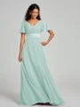 A-Line/Princess V-neck Sweep/Brush Train Short Sleeves Chiffon Bridesmaid Dress
