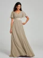 A-Line/Princess V-neck Sweep/Brush Train Short Sleeves Chiffon Bridesmaid Dress