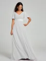 A-Line/Princess V-neck Sweep/Brush Train Short Sleeves Chiffon Bridesmaid Dress