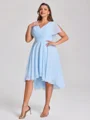 A-line V-neck Short Sleeves Pleated Asymmetrical Chiffon Corset Plus Size Bridesmaid Dress