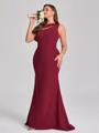 Sheath Scoop Sweep Train Stretch Crepe Plus Size Bridesmaid Dress