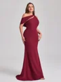 Sheath Scoop Sweep Train Stretch Crepe Plus Size Bridesmaid Dress
