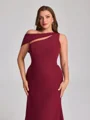 Sheath Scoop Sweep Train Stretch Crepe Plus Size Bridesmaid Dress