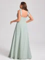 A-line Straps Bow Floor-Length Chiffon Corset Plus Size Bridesmaid Dress