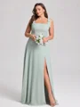 A-line Straps Bow Floor-Length Chiffon Corset Plus Size Bridesmaid Dress