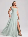 A-line Straps Bow Floor-Length Chiffon Corset Plus Size Bridesmaid Dress