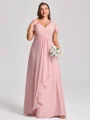 A-line V-neck Short Sleeves Pleated Floor-Length Chiffon Corset Plus Size Bridesmaid Dress