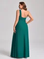 A-line One-Shoulder Pleated Floor-Length Chiffon Corset Plus Size Bridesmaid Dress