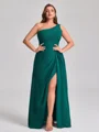 A-line One-Shoulder Pleated Floor-Length Chiffon Corset Plus Size Bridesmaid Dress