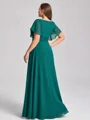 A-line V-neck Short Sleeves Pleated Floor-Length Chiffon Corset Plus Size Bridesmaid Dress