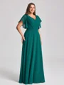 A-line V-neck Short Sleeves Pleated Floor-Length Chiffon Corset Plus Size Bridesmaid Dress