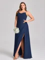 Sheath Spaghetti Straps Pleated Floor-Length Chiffon Corset Plus Size Bridesmaid Dress