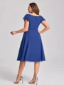 A-line V-neck Short Sleeves Pleated Knee-Length Chiffon Corset Plus Size Bridesmaid Dress