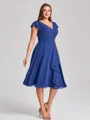 A-line V-neck Short Sleeves Pleated Knee-Length Chiffon Corset Plus Size Bridesmaid Dress
