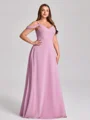 A-line Cold Shoulder Pleated Floor-Length Chiffon Corset Plus Size Bridesmaid Dress