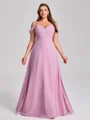 A-line Cold Shoulder Pleated Floor-Length Chiffon Corset Plus Size Bridesmaid Dress