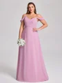 A-line Cold Shoulder Pleated Floor-Length Chiffon Corset Plus Size Bridesmaid Dress