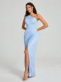 Sheath/Column One-Shoulder Floor-Length Sleeveless Charmeuse Bridesmaid Dress