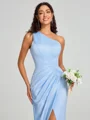 Sheath/Column One-Shoulder Floor-Length Sleeveless Charmeuse Bridesmaid Dress