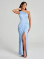 Sheath/Column One-Shoulder Floor-Length Sleeveless Charmeuse Bridesmaid Dress