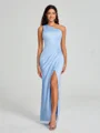 Sheath/Column One-Shoulder Floor-Length Sleeveless Charmeuse Bridesmaid Dress