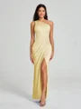 Sheath/Column One-Shoulder Floor-Length Sleeveless Charmeuse Bridesmaid Dress