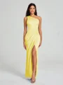 Sheath/Column One-Shoulder Floor-Length Sleeveless Charmeuse Bridesmaid Dress