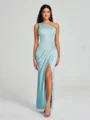 Sheath/Column One-Shoulder Floor-Length Sleeveless Charmeuse Bridesmaid Dress