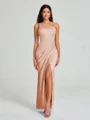Sheath/Column One-Shoulder Floor-Length Sleeveless Charmeuse Bridesmaid Dress