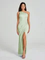 Sheath/Column One-Shoulder Floor-Length Sleeveless Charmeuse Bridesmaid Dress