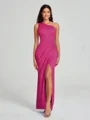 Sheath/Column One-Shoulder Floor-Length Sleeveless Charmeuse Bridesmaid Dress