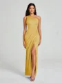 Sheath/Column One-Shoulder Floor-Length Sleeveless Charmeuse Bridesmaid Dress