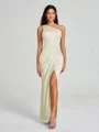 Sheath/Column One-Shoulder Floor-Length Sleeveless Charmeuse Bridesmaid Dress