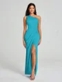 Sheath/Column One-Shoulder Floor-Length Sleeveless Charmeuse Bridesmaid Dress