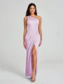 Sheath/Column One-Shoulder Floor-Length Sleeveless Charmeuse Bridesmaid Dress