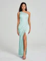 Sheath/Column One-Shoulder Floor-Length Sleeveless Charmeuse Bridesmaid Dress